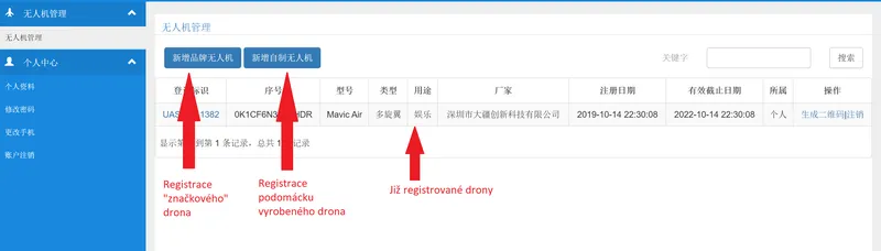 Dron registrace Cina